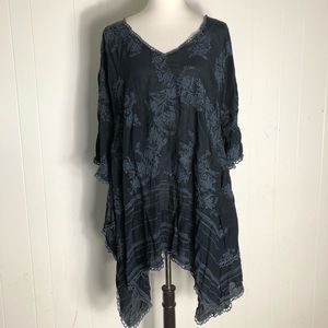 Johnny Was Embroidered Long Blouse Top Black Large